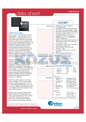 FCCSP datasheet - a flip chip solution in a CSP package format.