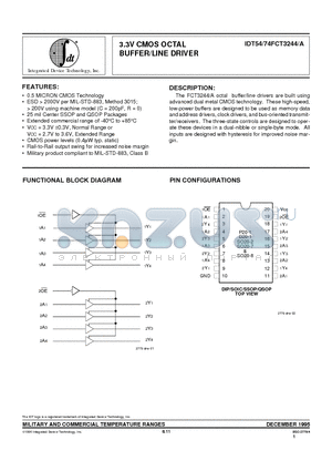 IDT54FCT244PYB datasheet - 3.3V CMOS OCTAL BUFFER/LINE DRIVER