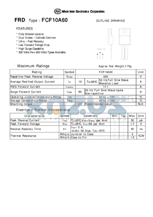 FCF10A60 datasheet - FRD - Low Forward Voltage Drop