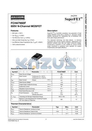 FCH47N60F_0605 datasheet - 600V N-Channel MOSFET