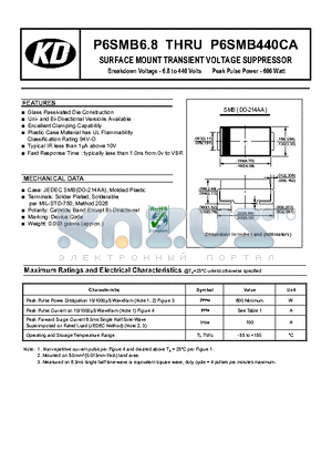 P6SMB68 datasheet - SURFACE MOUNT TRANSIENT VOLTAGE SUPPRESSOR