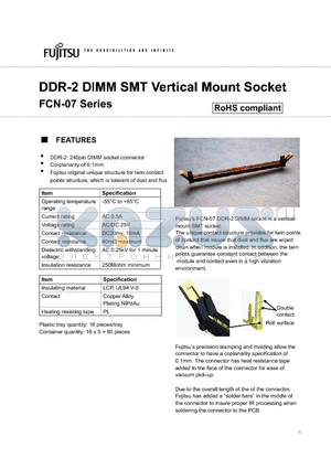 FCN-07 datasheet - DDR-2 DIMM SMT Vertical Mount Socket