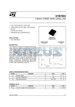 STB7002 datasheet - 1.8GHz THREE GAIN LEVEL LNA