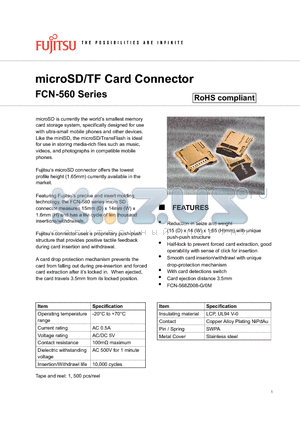 FCN-560 datasheet - microSD/TF Card Connector