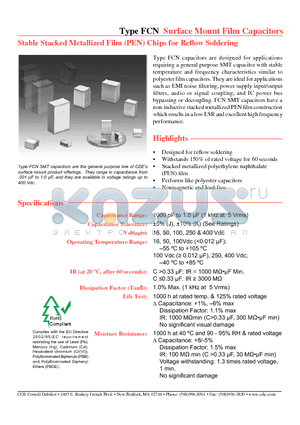 FCN3925A105K-V datasheet - Surface Mount Film Capacitors