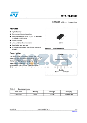 START499D datasheet - NPN RF silicon transistor