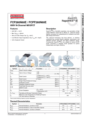 FCPF260N60E datasheet - 600V N-Channel MOSFET