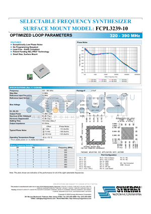 FCPL3239-10 datasheet - SELECTABLE FREQUENCY SYNTHESIZER