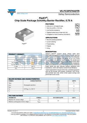 FCSP07H40TR datasheet - FlipKY, Chip Scale Package Schottky Barrier Rectifier, 0.75 A