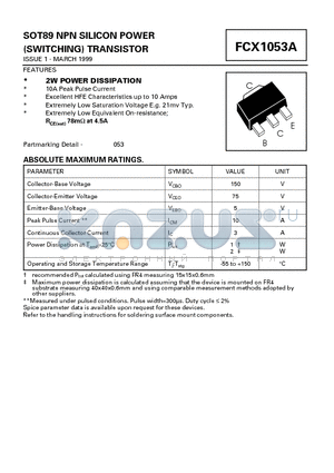 FCX1053A datasheet - NPN SILICON POWER (SWITCHING) TRANSISTOR