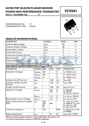 FCX491 datasheet - SOT89 PNP SILICON PLANAR MEDIUM