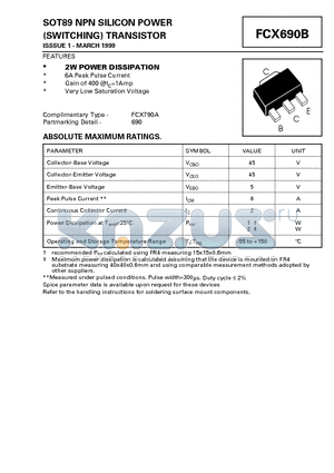 FCX690B datasheet - SOT89 NPN SILICON POWER (SWITCHING) TRANSISTOR