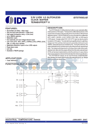 IDT5T93GL02PGI datasheet - 2.5V LVDS 1:2 GLITCHLESS CLOCK BUFFER TERABUFFER II