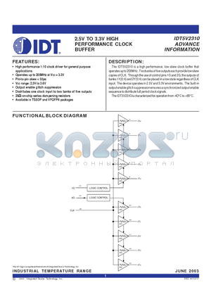 IDT5V2310NR datasheet - 2.5V TO 3.3V HIGH PERFORMANCE CLOCK BUFFER