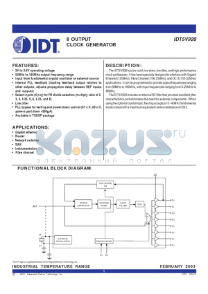 IDT5V928PGI datasheet - 8 OUTPUT CLOCK GENERATOR