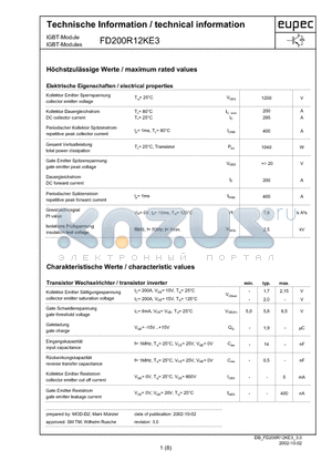 FD200R12KE3 datasheet - Technische Information / technical information