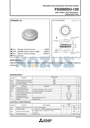 FD2000DU-120 datasheet - HIGH POWER, HIGH FREQUENCY, PRESS PACK TYPE