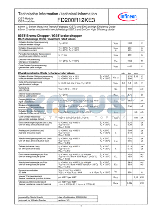 FD200R12KE3 datasheet - 62mm C-series module with trench/fieldstop IGBT3 and EmCon High Efficiency diode