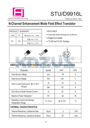 STD9916L datasheet - N-Channel Enhancement Mode Field Effect Transistor