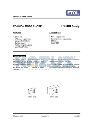 P7500-3216-900MT datasheet - COMMON MODE CHOKE