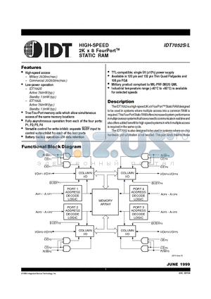 IDT7052S datasheet - HIGH-SPEED 2K x 8 FourPort STATIC RAM