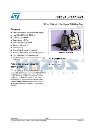STEVAL-ISA014V1 datasheet - VIPer12A travel adaptor 3.6W output