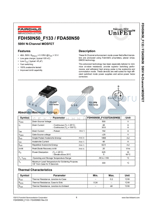 FDA50N50_12 datasheet - 500V N-Channel MOSFET