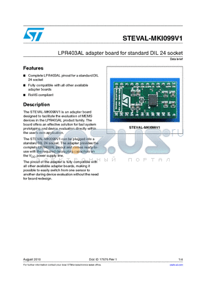 STEVAL-MKI099V1 datasheet - LPR403AL adapter board for standard DIL 24 socket