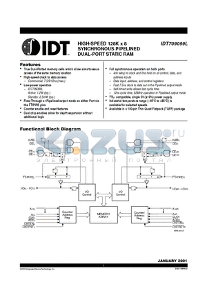 IDT709099L9PF datasheet - HIGH-SPEED 128K x 8 SYNCHRONOUS PIPELINED DUAL-PORT STATIC RAM