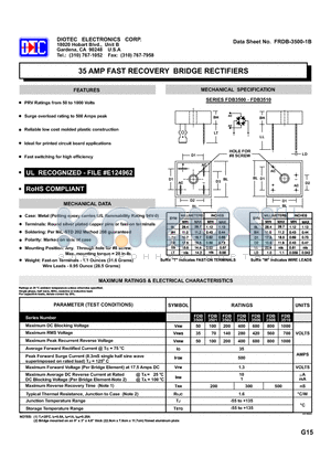 FDB3508 datasheet - 35 AMP FAST RECOVERY BRIDGE RECTIFIERS