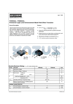 FDB603AL datasheet - N-Channel Logic Level Enhancement Mode Field Effect Transistor