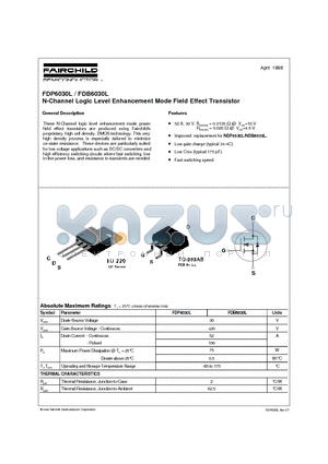 FDB6030 datasheet - N-Channel Logic Level Enhancement Mode Field Effect Transistor