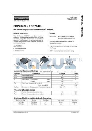 FDB7042L datasheet - N-Channel Logic Level PowerTrench MOSFET