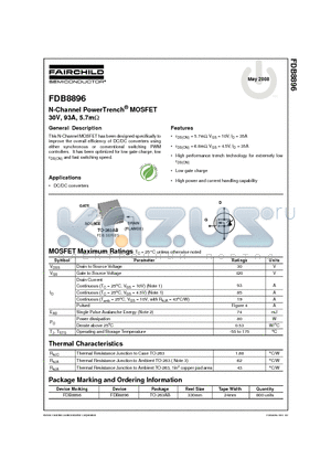 FDB8896_08 datasheet - N-Channel PowerTrench^ MOSFET
