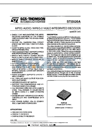 STI3520ACV datasheet - MPEG AUDIO / MPEG 2 VIDEO INTEGRATED DECODER