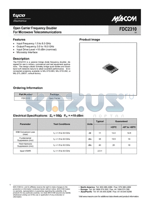 FDC2310 datasheet - Open Carrier Frequency Doubler For Microwave Telecommunications