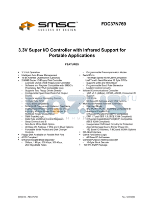 FDC37N769 datasheet - 3.3V SUPER I/O CONTROLLER WITH INFRARED SUPPORT FOR PORTABLE APPLICATIONS