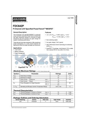 FDC642 datasheet - P-Channel 2.5V Specified PowerTrenchMOSFET