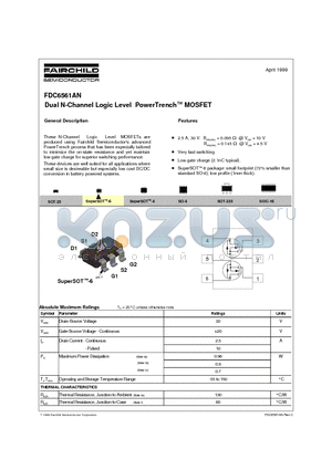 FDC6561AN datasheet - Dual N-Channel Logic Level PowerTrenchTM MOSFET