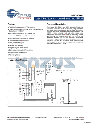 STK16C88-3 datasheet - 256 Kbit (32K x 8) AutoStore nvSRAM