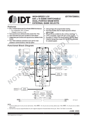 IDT70V7288S_07 datasheet - HIGH-SPEED 3.3V 32K x 16 BANK-SWITCHABLE DUAL-PORTED SRAM WITH EXTERNAL BANK SELECTS