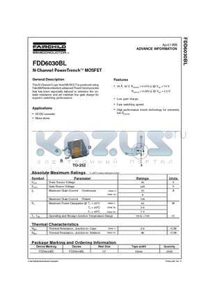 FDD6030 datasheet - N-Channel PowerTrenchTM MOSFET
