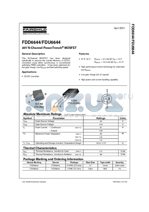 FDD6644 datasheet - 30V N-Channel PowerTrench MOSFET