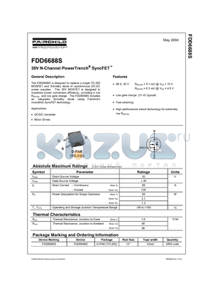 FDD6688S datasheet - 30V N-Channel PowerTrench SyncFET