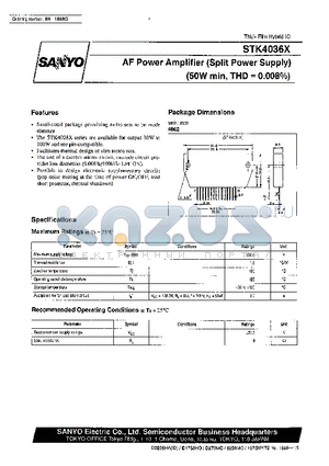 STK4036X datasheet - AF Power Amplifier (Split Power Supply) (50 W min, THD = 0.008%)
