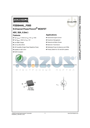 FDD8444L_F085_09 datasheet - N-Channel PowerTrench^ MOSFET 40V, 50A, 6.0mY
