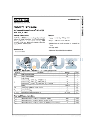 FDD8876 datasheet - N-Channel PowerTrench MOSFET