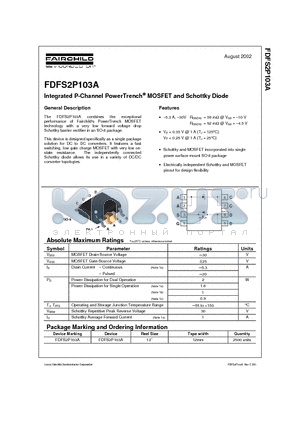 FDFS2P103A datasheet - Integrated P-Channel PowerTrench MOSFET and Schottky Diode