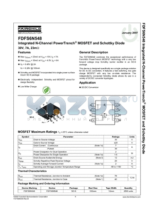 FDFS6N548 datasheet - Integrated N-Channel PowerTrench MOSFET and Schottky Diode 30V, 7A, 23mohm