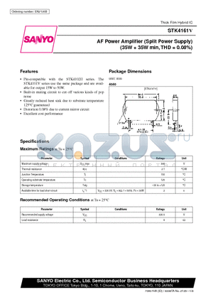 STK4161V datasheet - AF Power Amplifier (Split Power Supply) (35W  35W min, THD = 0.08%)